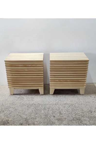 One Design Komodin 2 Adet Ahşap Masif Komodin 2’Li Komodin - 3