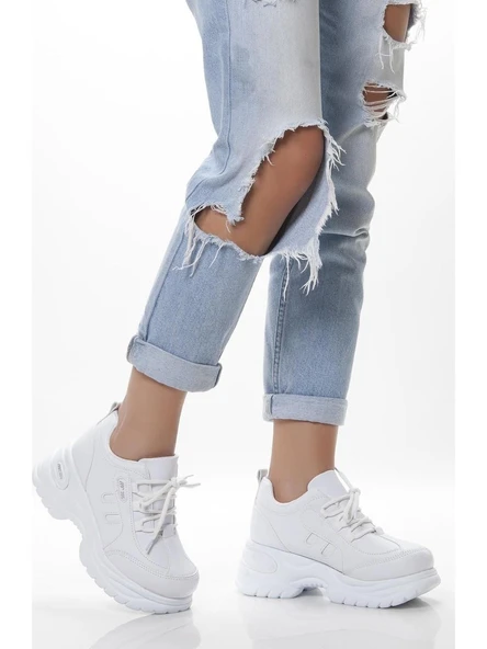 Mp 251-305Zn Beyaz Kalın Taban Kadın Sneaker Spor Ayakkabı ürün görseli 1