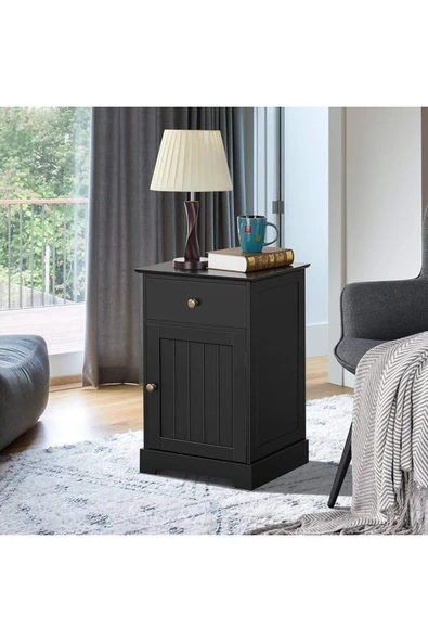Varsthree 2'Li Komodin Seti - Slatted Kapılı Ahşap, Çekmeceli Ve Dolaplı Sehpalar - 2