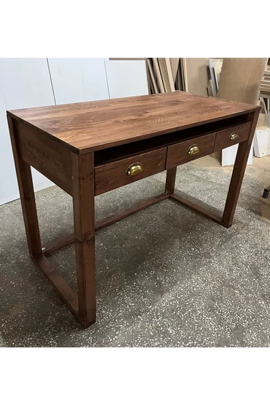 One Design Masif Çalışma Masası Ahşap Masa 3 Çekmeceli Masa 84X120X60 - 4