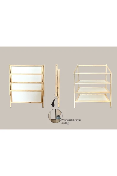One Design Ahşap Ayakkabılık Portatif Hazır Kurulumlu Çok Amaçlı 4 Raflı Düzenleyici - 2