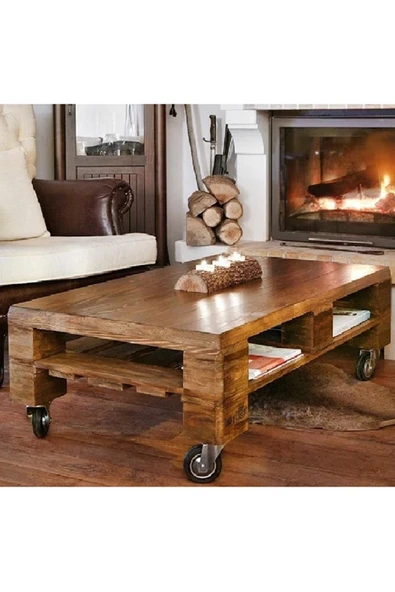 No One Est 2020 Ladin Masif Ahşap Dekoratif Tasarım Palet Sehpa Tekerlekli Orta Sehpa ürün görseli