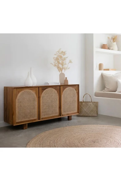 One Design Ahşap Masif Konsol Organil Hasır Kapaklı Masif Konsol - 2