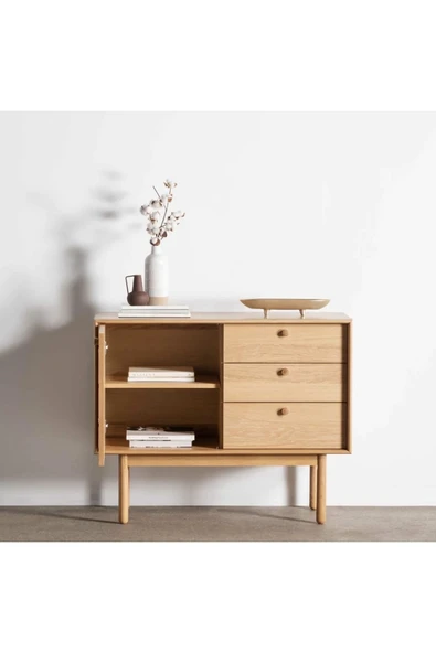 One Design Ahşap Konsol 105Cm Kapaklı Raflı Ve 3 Çekmeceli Konsol - 2