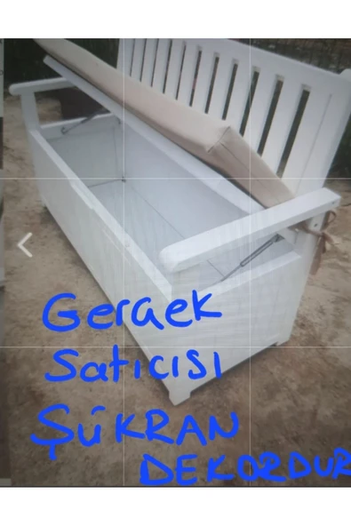 BUĞLEM 120 45 45h Şükran Dekor Beyaz Ahşap Bahçe Teras Ev Sandıklı Sedir Bank Depolama Sandığı - 7