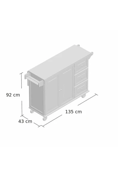 Beys Product Beys Çok Amaçlı Tekerlekli Ada Mutfak Dolabı / Mutfak Servis Arabası Kirli Beyaz - 6