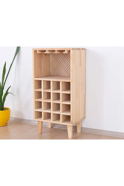 Mywoodteks Ahşap Şaraplık - Çok Amaçlı Bardak Ve Şişe Rafı, Ayaklı Modern Şarap Dolabı - 4