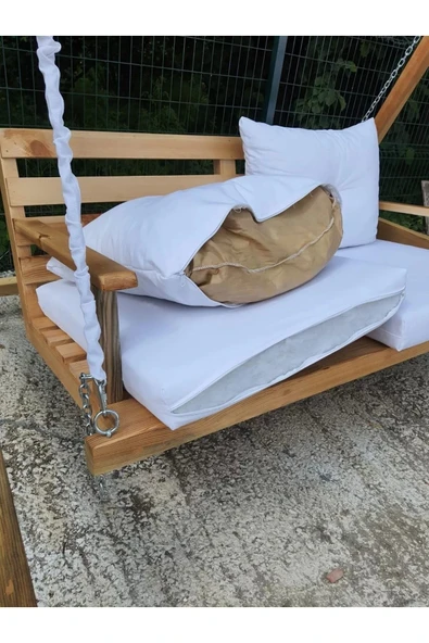 Buğlem Berzbuğ Wooden Kurdale Salıncak 140 Cm Minderli Bahçe Teras Balkon - 5