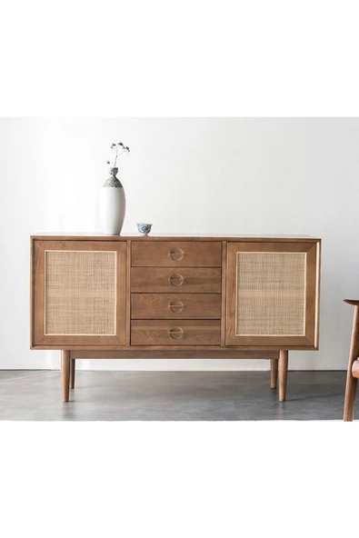 One Design Masif Ahşap Konsol Çekmeceli Kapaklı Ahşap Konsol Ceviz - 2