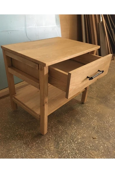 One Design Yan Sehpa Dekoratif Koltuk Yanı Sehpa Doğal Ahşap Sehpa Akçağaç Renkli Sehpa - Resim 3