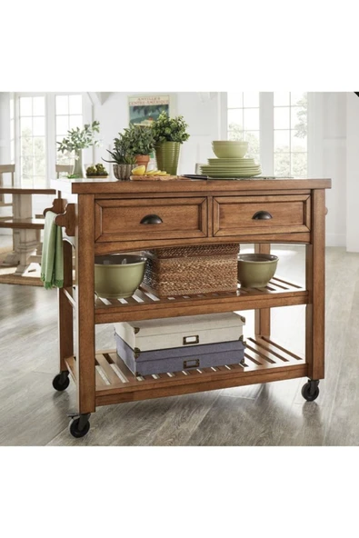 One Design Tekerlekli Mutfak Tezgahı Çekmeceli Raflı Kahve Bangosu Sunum Standı 75X100X45