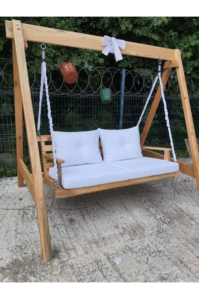 Buğlem Berzbuğ Wooden Kurdale Salıncak 140 Cm Minderli Bahçe Teras Balkon