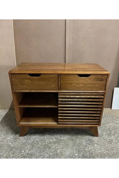 One Design Ahşap Konsol Pikap Dolabı Sürgülü Kapaklı Konsol Dresuar Plak Dolabı - Resim 6