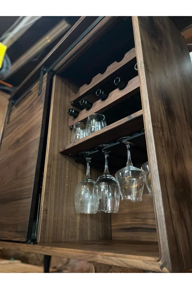 Mywoodteks Endüstriyel Tarz Kayar Kapaklı Ahşap Bar Dolabı, Fonksiyonel Ve Şık Tasa - 5