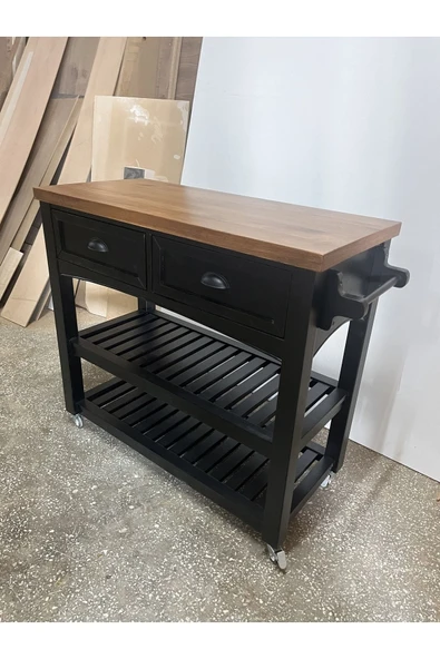 One Design Tekerlekli Mutfak Tezgahı Çekmeceli Raflı Kahve Bangosu Sunum Standı 75X100X45 - 3