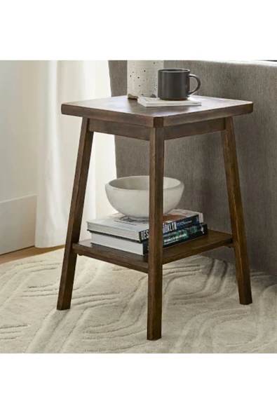 One Design Ahşap Ceviz Yan Sehpa Koltuk Yan Sehpa Doğal Ahşap Sehpa ürün görseli