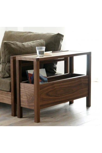 One Design Ahşap Koltuk Yan Sehpa Ahşap Ceviz Sehpa ürün görseli
