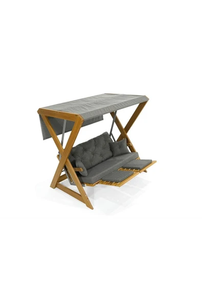 Modelsan Holox Yataklı Ladin Ahşap Salıncak Dış Mekan Bahçe, Teras Salıncağı -Lacivert - 7