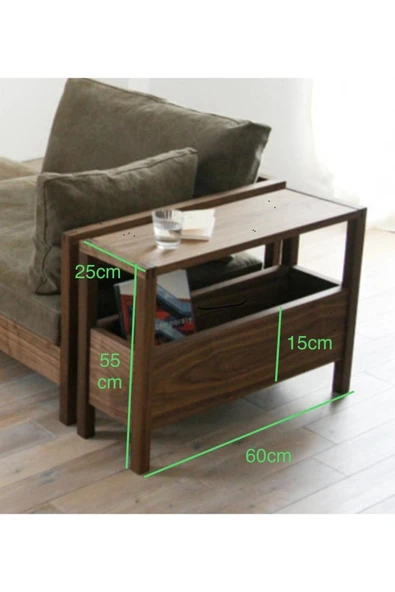 One Design Ahşap Koltuk Yan Sehpa Ahşap Ceviz Sehpa - Resim 3