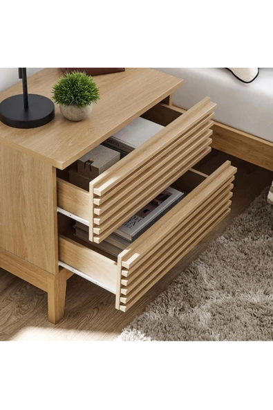 One Design Komodin 2 Çekmeceli Ahşap Komodin 2 Çekmeceli Pikap Sehpası - Resim 2