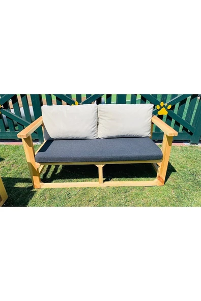 M&S Akrilik Ahşap Sedir Lux Koltuk Bahçe Balkon Cafe - Ikili Koltuk - Resim 2