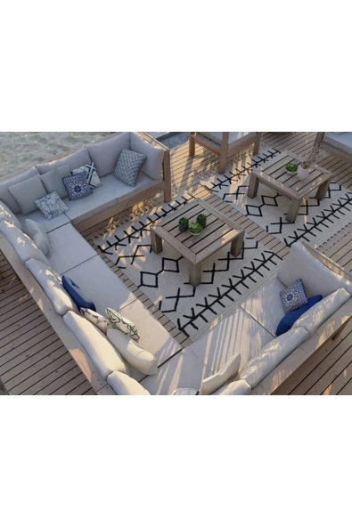 ODUNS Begonya Bahçe Balkon Teras Ahşap Köşe Koltuk Takımı - 3