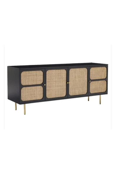 One Design Ahşap Konsol Mobilya Hasır Konsol Hasır Mobilya Siyah Ahşap Konsol 75X175X43 - 2
