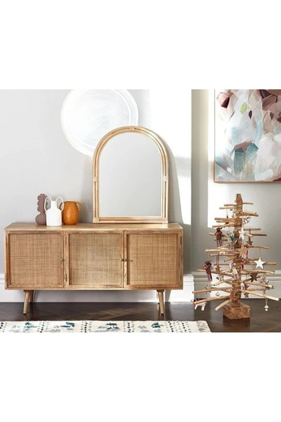 2K Wood Design Ahşap Kumaş Detaylı Kapak Konsol Büfe - 3