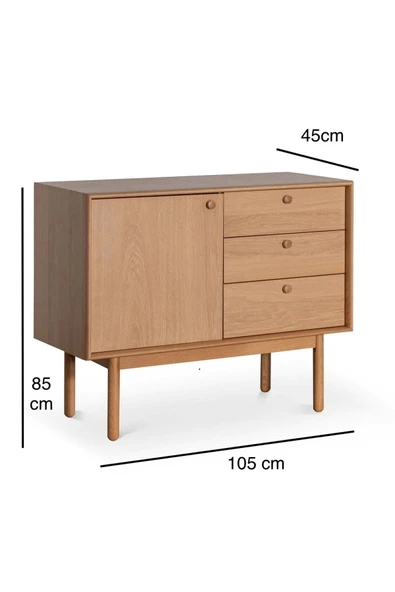 One Design Ahşap Konsol 105Cm Kapaklı Raflı Ve 3 Çekmeceli Konsol - 3