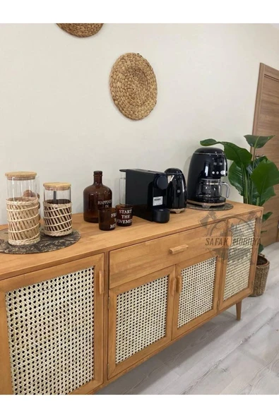 Şafakmobilya Ahşap Doğal Bambu Hazeranlı Masif Konsol Büfe - Resim 3