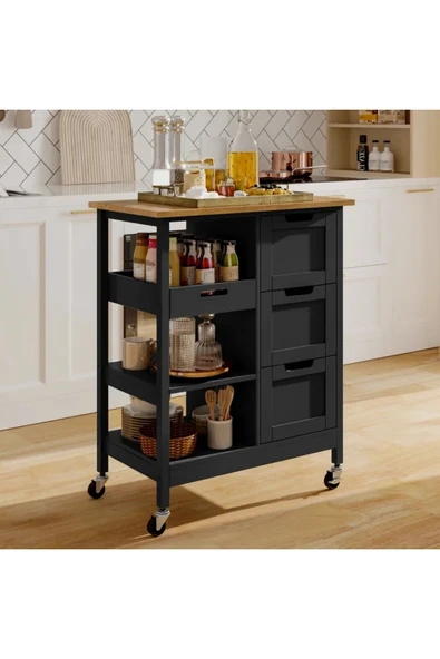 Varsthree 3 Çekmeceli Ve 3 Depolama Raflı Tekerlekli Modern Mutfak Arabası - Resim 2