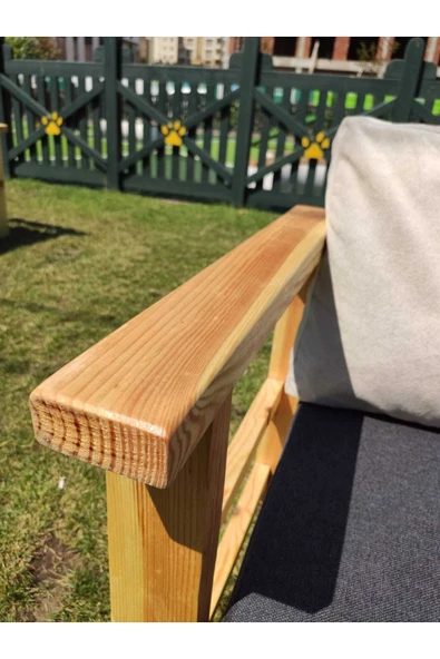 M&S Akrilik Ahşap Sedir Lux Koltuk Bahçe Balkon Cafe - Ikili Koltuk - Resim 5