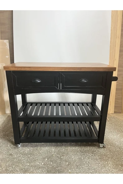 One Design Tekerlekli Mutfak Tezgahı Çekmeceli Raflı Kahve Bangosu Sunum Standı 75X100X45 - 6