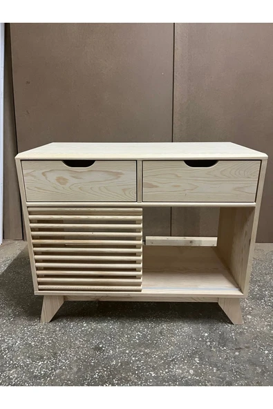 One Design Ahşap Konsol Pikap Dolabı Sürgülü Kapaklı Konsol Dresuar Plak Dolabı - Resim 7