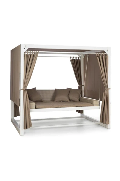 Buğlem Lüks Bahçem (Oturum 180X80) Ahşap Bahçe Salıncak Perdeli Konforlu