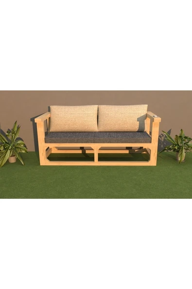 M&S Akrilik Ahşap Sedir Lux Koltuk Bahçe Balkon Cafe - Ikili Koltuk - Resim 6