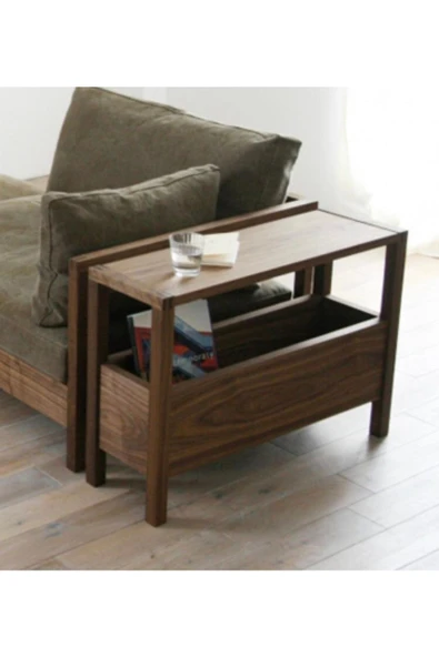 One Design Ahşap Koltuk Yan Sehpa Ahşap Ceviz Sehpa - Resim 2