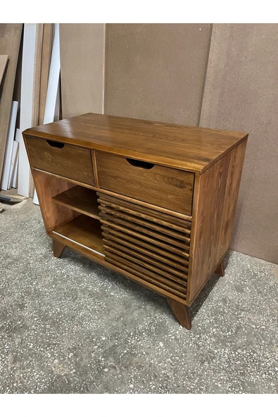 One Design Ahşap Konsol Pikap Dolabı Sürgülü Kapaklı Konsol Dresuar Plak Dolabı - Resim 5