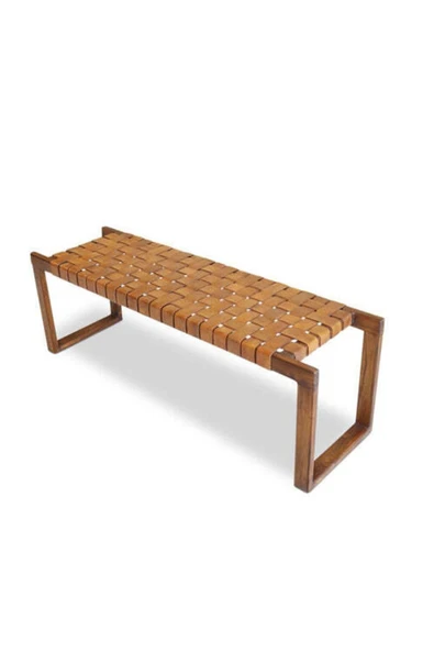 NAPOLYON Doğal Ahşap Gerçek Deri Bench - 2