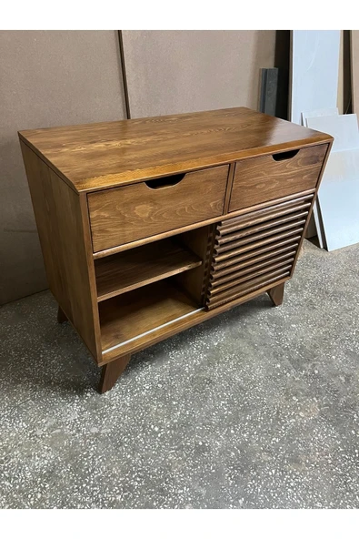 One Design Ahşap Konsol Pikap Dolabı Sürgülü Kapaklı Konsol Dresuar Plak Dolabı - Resim 4