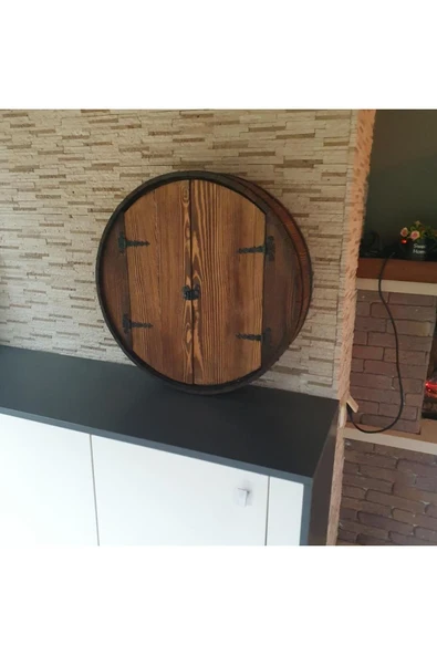 Veraart El Yapımı Yuvarlak Eskitme Ahşap Içki Viski Dolabı - 3