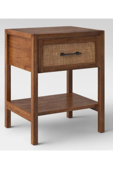 One Design Sehpa Koltuk Yan Sehpa Hasır Ahşap Sehpa Hadır Komodin 50X40 H:65 - Resim 2