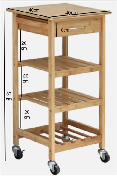 One Design Mutfak Ve Banyo Düzenleyicisi Tekerlekli 3 Raflı Ve Çekmeceli Organizer Servis Arabası - 3