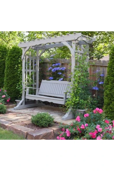 BUĞLEM Lüks Antrasit Minderli Pergole Ahşap Bahçe Salıncak