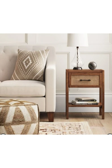 One Design Sehpa Koltuk Yan Sehpa Hasır Ahşap Sehpa Hadır Komodin 50X40 H:65 ürün görseli