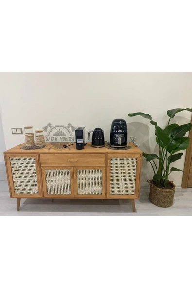 Şafakmobilya Ahşap Doğal Bambu Hazeranlı Masif Konsol Büfe - Resim 2