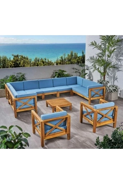 ODUNS Kayra Bahçe Balkon Teras Ahşap Köşe Koltuk Takımı - Resim 2