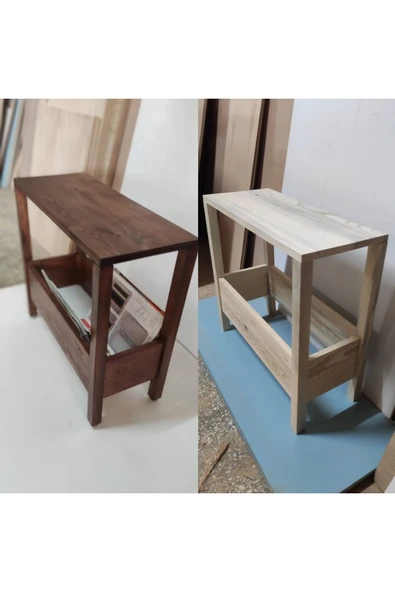 One Design Ahşap Koltuk Yan Sehpa Ahşap Ceviz Sehpa - Resim 4