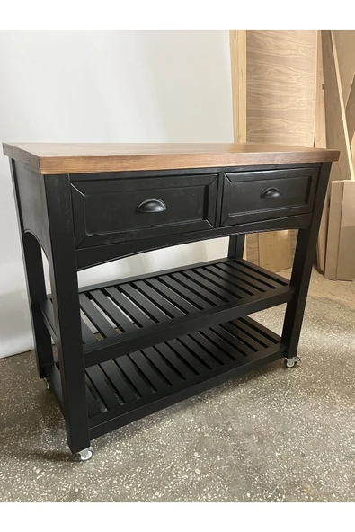One Design Tekerlekli Mutfak Tezgahı Çekmeceli Raflı Kahve Bangosu Sunum Standı 75X100X45 - 5
