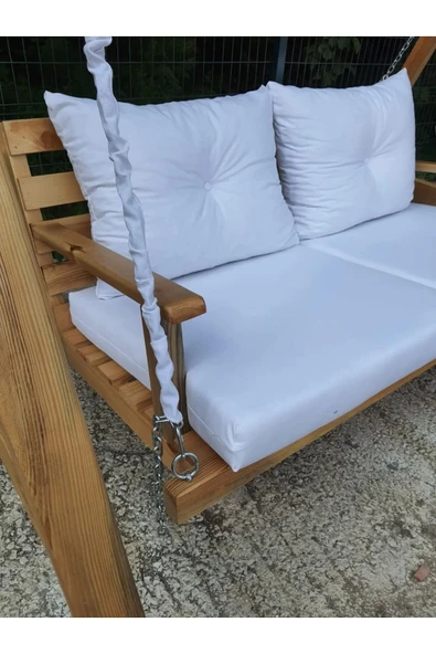 Buğlem Berzbuğ Wooden Kurdale Salıncak 140 Cm Minderli Bahçe Teras Balkon - 6